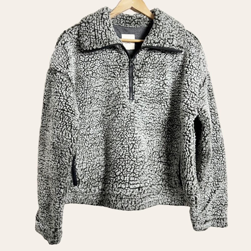 Thread and Supply Gray Wubby Sherpa Zip Pullover Chunky Sweater Size M